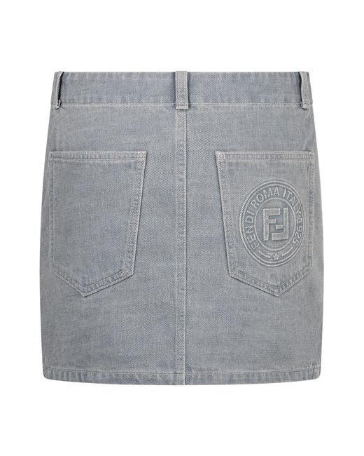 Fendi Gray Denim Mini Skirt Cotton