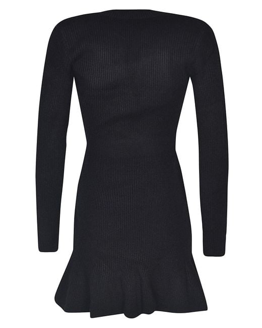 Elisabetta Franchi Black V-neck Ribbed-knit Mini Dress