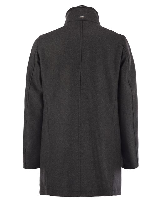 Herno Gray Wool Coat With Detachable Collar for men