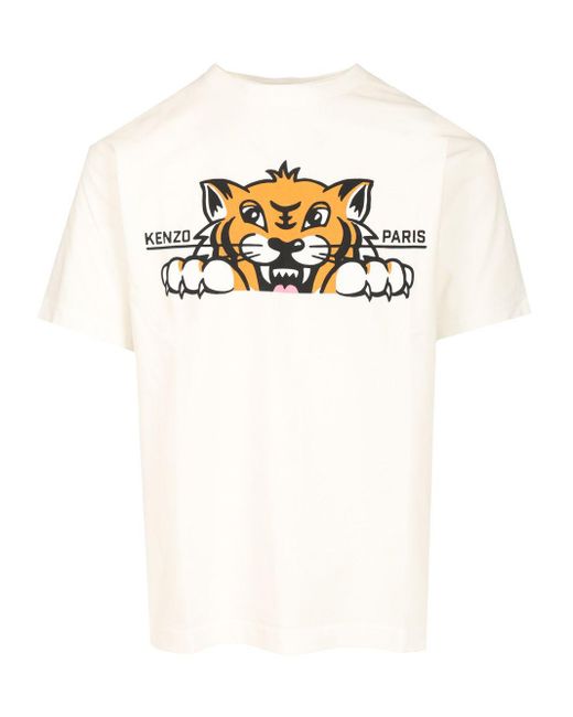 KENZO White Happy Tiger T-Shirt for men