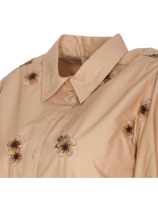 Twin Set Natural Popeline Embroidered Shirt