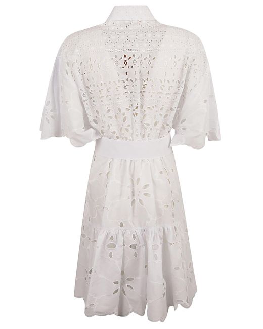 Ermanno Scervino White Tie-Waist Perforated Shirt Dress