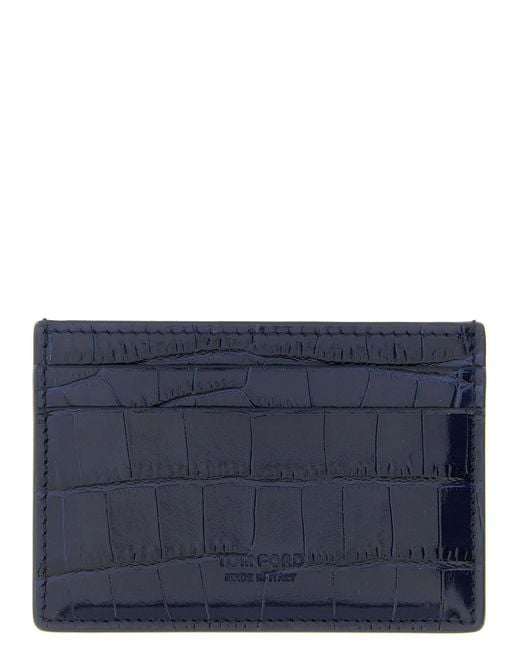 Tom Ford Blue Crocodile Card Holder for men