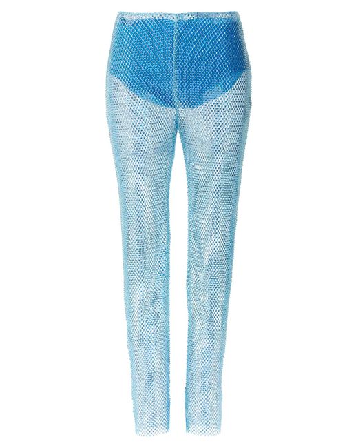 GIUSEPPE DI MORABITO Blue Sequin Mesh Pants Polyamide Elastane