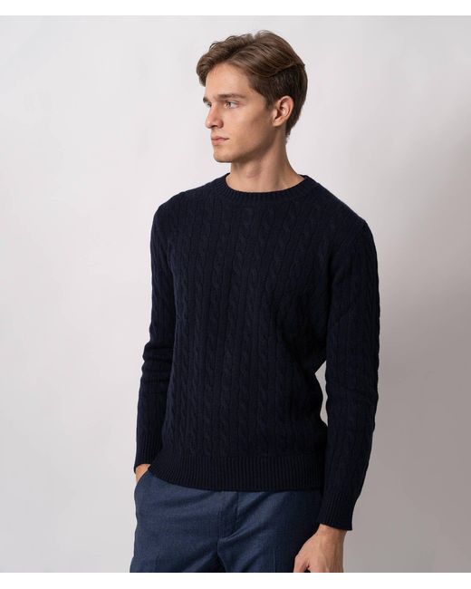 Larusmiani Blue Cable Knit Sweater Col Du Pillon Sweater for men