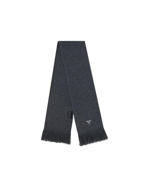 Prada Blue Cashmere Logo Scarf for men