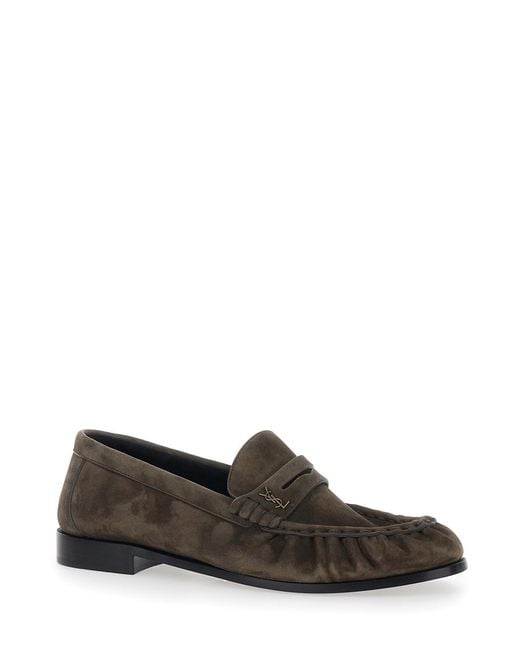 Saint Laurent Brown Loafers Le Loafer Camoscio Calf Leather for men