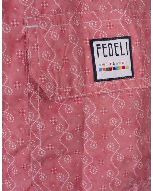 Fedeli Pink Swim Shorts With Micro Pattern for men