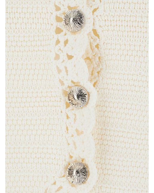 Twinset White V-Neck Crochet Knit Vest