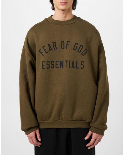 Fear Of God Green Essentials Logo Crewneck Sweatshirt Clothing Knitwear for men