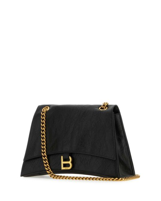 Balenciaga Black Leather Medium Crush Shoulder Bag