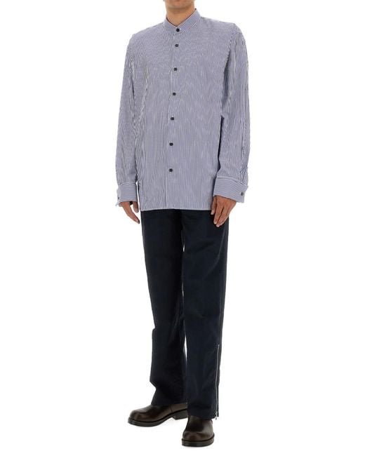 Dries Van Noten Gray Striped Cotton Shirt for men