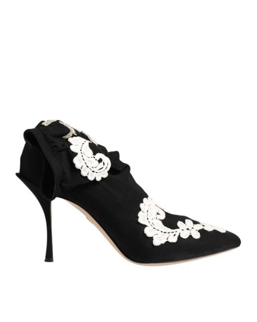 Dolce & Gabbana Black Embroidered Jersey Stiletto Boots Shoes Viscose Elastane