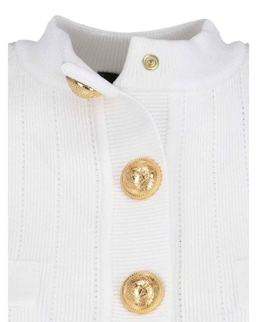 Balmain White Cardigan With Decorative Buttons