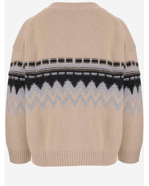 Allude Natural Cashmere Cardigan With Geometric Pattern