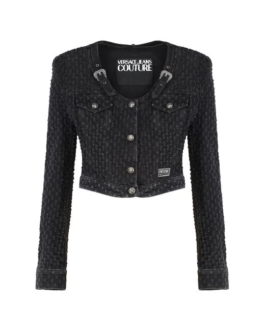 Versace Jeans Couture Black Versace Denim Jacket Cotton