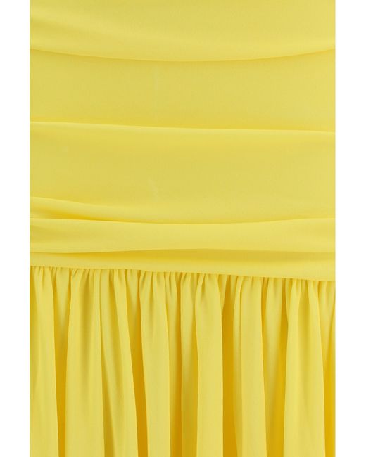 Jacquemus Yellow Pleated Midi Dress Viscose; Polyamide