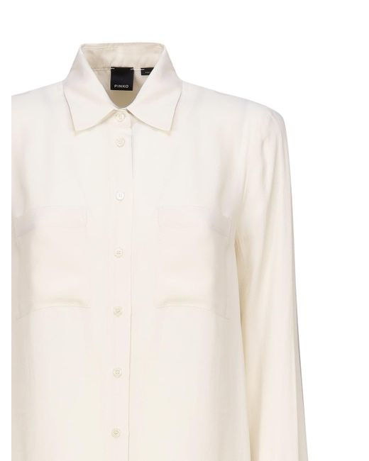 Pinko White Silk Blend Shirt With Pockets