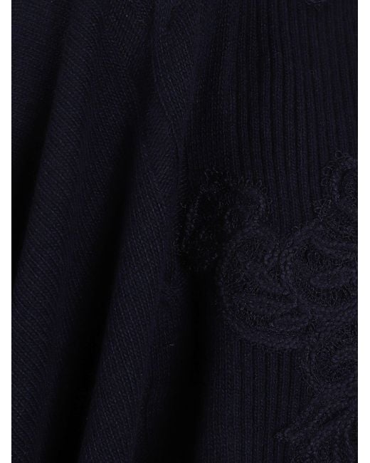 Ermanno Scervino Blue Flowing Wool Blend Cape