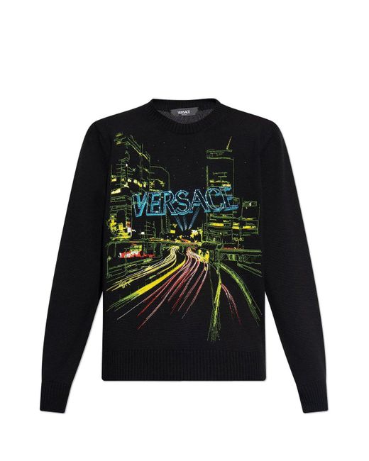 Versace Black Sweater With Logo for men