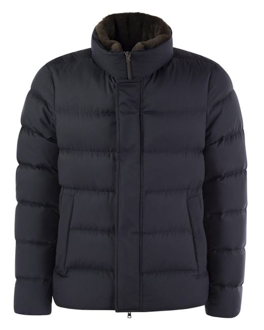 Herno Black Short Down Jacket With Detachable Fur Insert for men