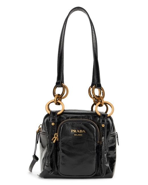 Prada Black Leather Dangle Bag Calf Handbags