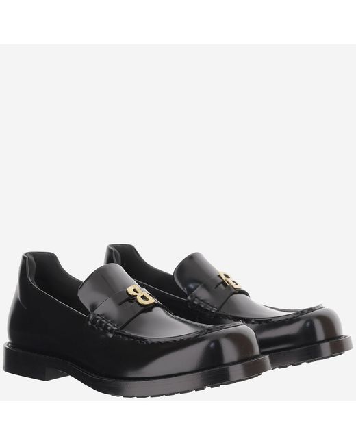Balenciaga Black Leather Loafer With Logo Calf