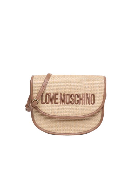 Love Moschino Natural Shoulder Bag In Straw