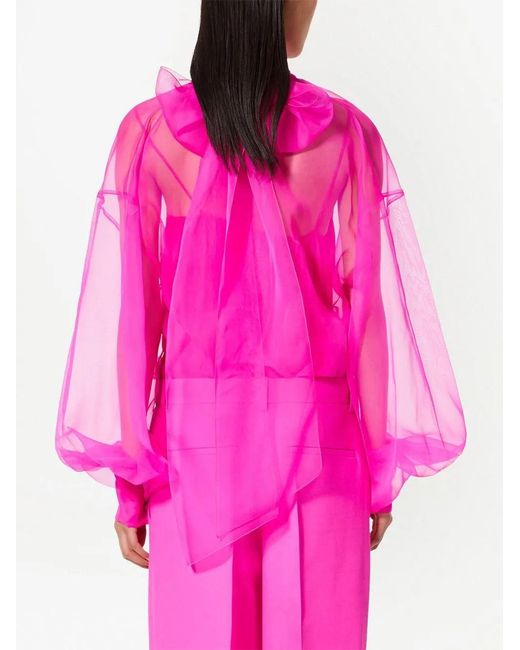 Valentino Pink Bow-Detail Organza Silk Blouse