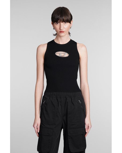 DIESEL M-onerva-top Cut-out Knit Top With Logo Plaque Black