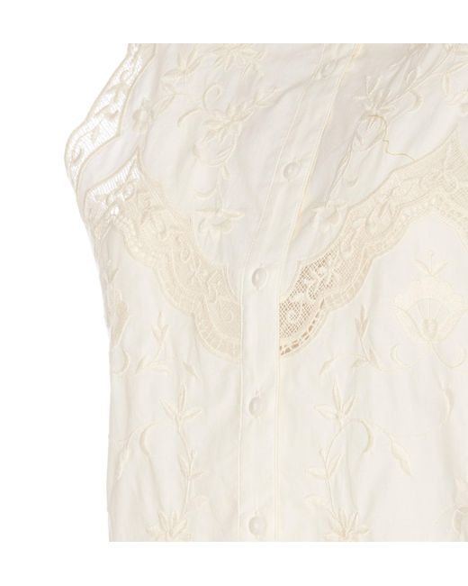 Twin Set White Sleeveless Top With Flowers Embroidery