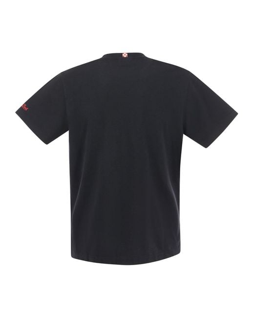 Mc2 Saint Barth Black Cotton T-Shirt With Embroidered Sera Ubriachi Lettering for men