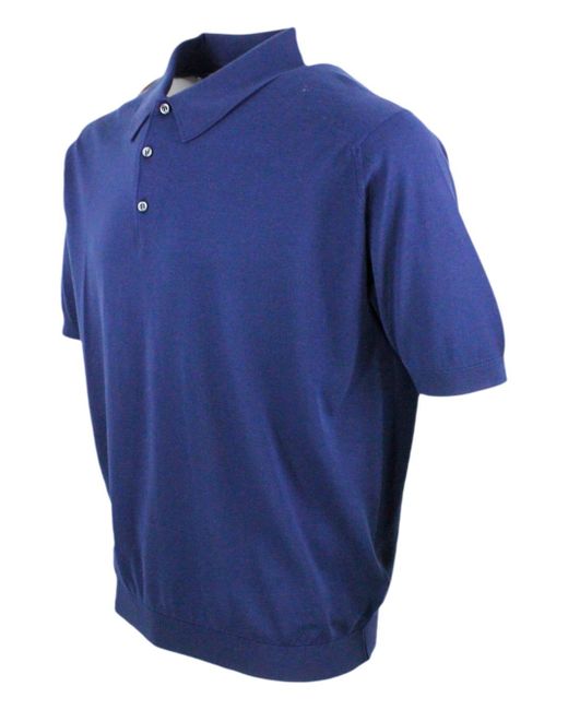 John Smedley Blue Short-Sleeved Polo Shirt for men