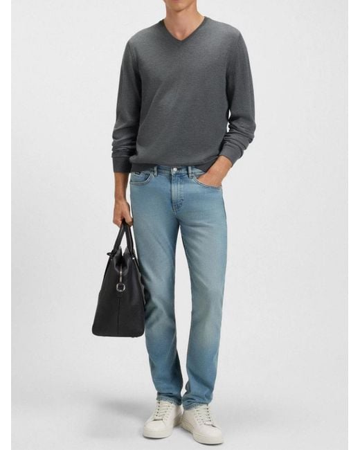 Boss Blue Melba V-Neck Virgin Wool Sweater Clothing Knitwear for men