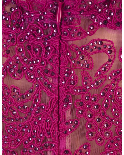 Ermanno Scervino Purple Fuchsia Lace Longuette Dress With Micro Crystals
