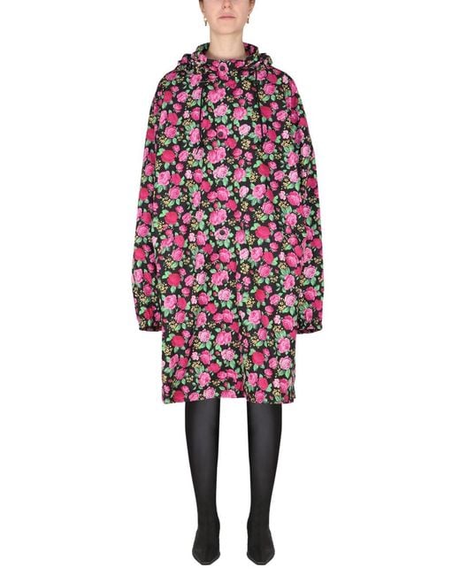 Balenciaga Red Coat With Floral Pattern Trench & Raincoats
