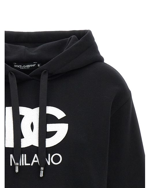 Dolce & Gabbana Women's Logo Embroidery Cropped Hoodie Sweatshirt Black sweatshirts