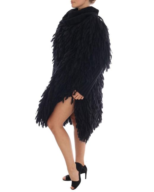 Dolce & Gabbana Black Fringes Wool Pullover Sweater