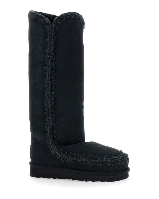 Mou Black Eskimo Boots With Braided Effect And Logo Patch On The Rear
