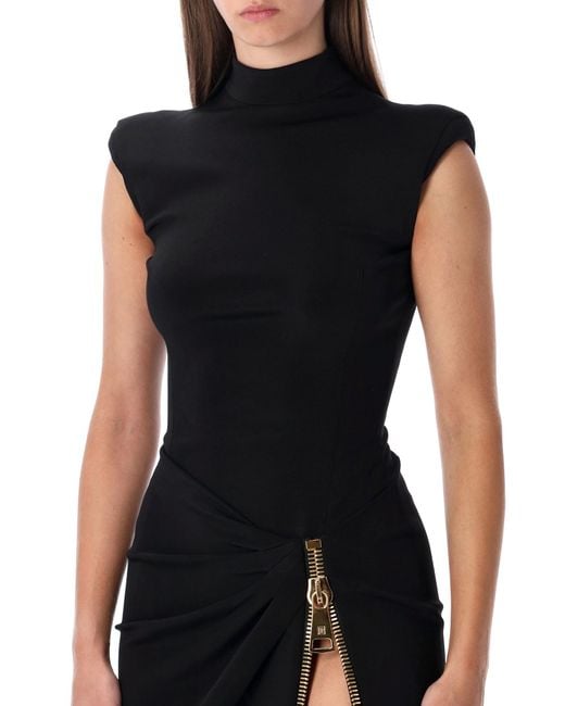 Balmain Black Long Jersey Dress With Zip