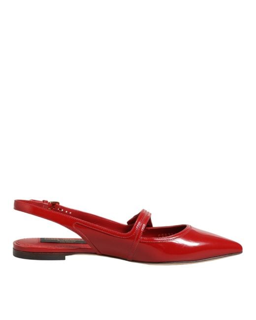 Dolce & Gabbana Red Leather Slingback Flats Sandals Shoes 100Lf