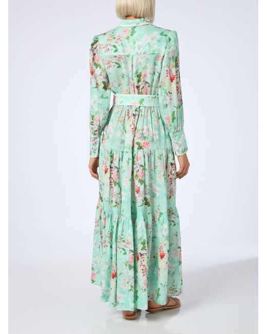 Mc2 Saint Barth Green Linen Dress Marbella With Flower Print