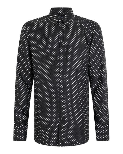 Dolce & Gabbana Black Shirt Silk Twill, Polka Dot for men