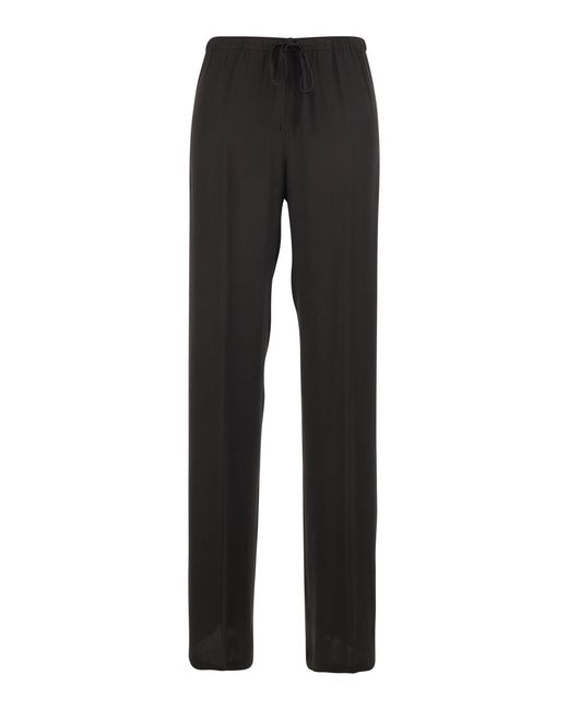 Semicouture Black Silk Blend Pants With Elastic Waist And Drawstring For Acetate Trousers