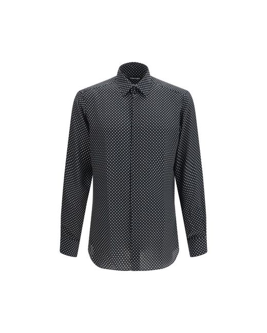 Tom Ford Blue Black Silk Pattern Shirt for men