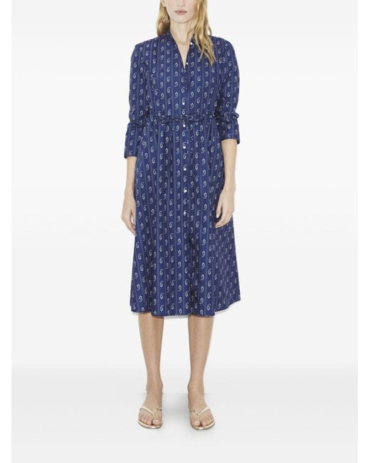 Tory Burch Blue Printed Cotton Shirtdress