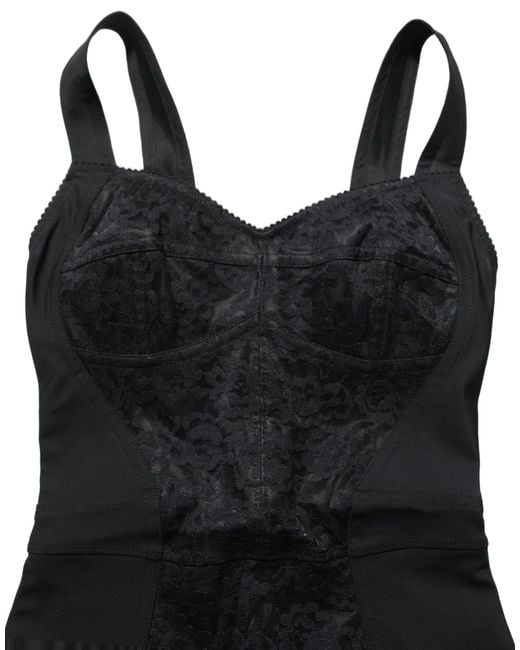 Dolce & Gabbana Black Floral Lace Corset Bodycon Bodysuit Nylon Elastane Clothing