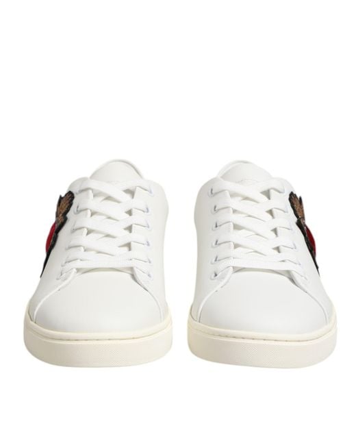 Dolce & Gabbana White Leather Sacred Heart Patch Sneakers Shoes Calf