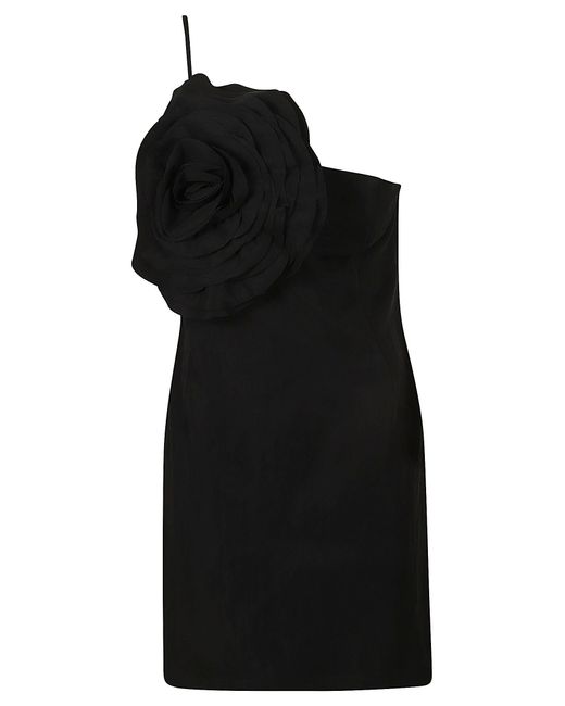 Blumarine Black Rose Embroidered Asymmetric Short Dress