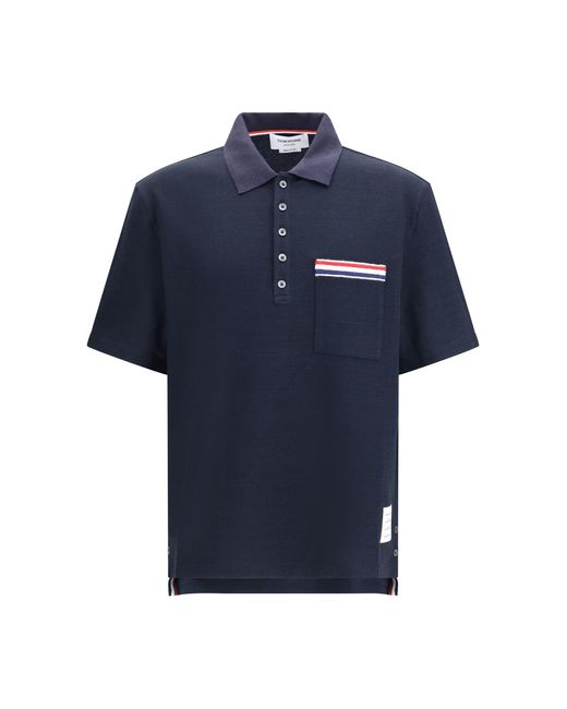 Thom Browne Blue Short-Sleeve Polo With Chest Pocket Shirts for men
